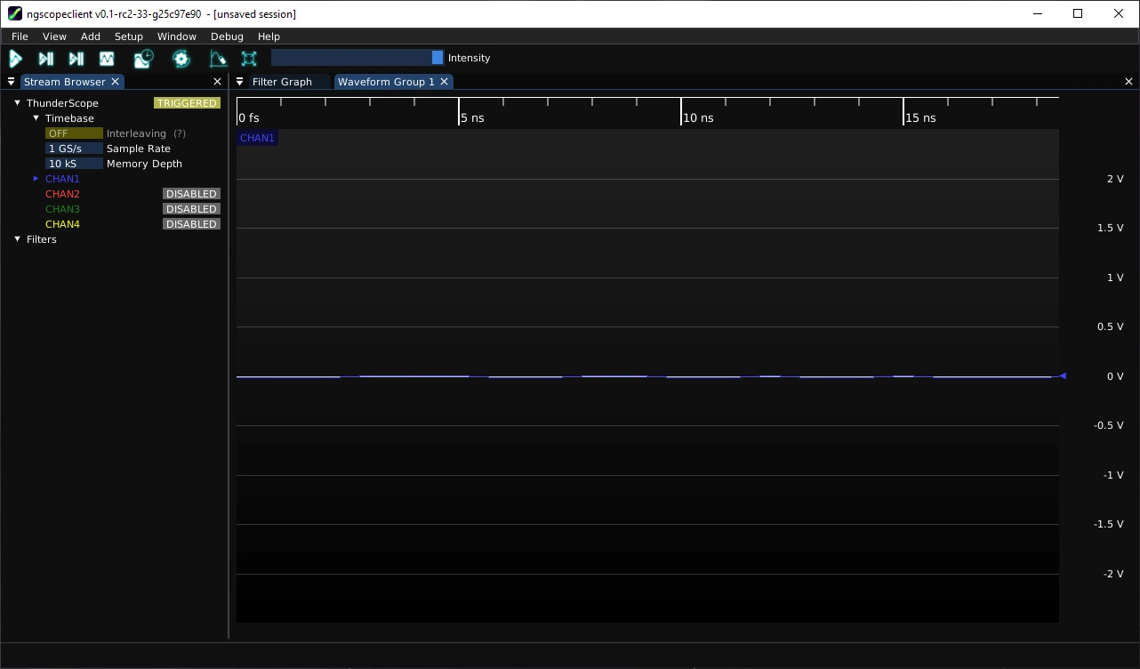 ngscopeclient waveform view with a waveform displayed